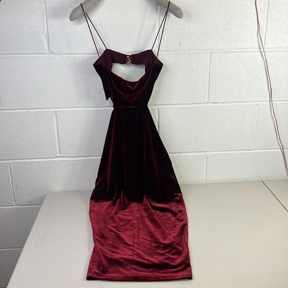 RTR NookieDejavu Velvet Midi Dress Sz Small Cutout Burgundy midi sexy fitted - Picture 6 of 10